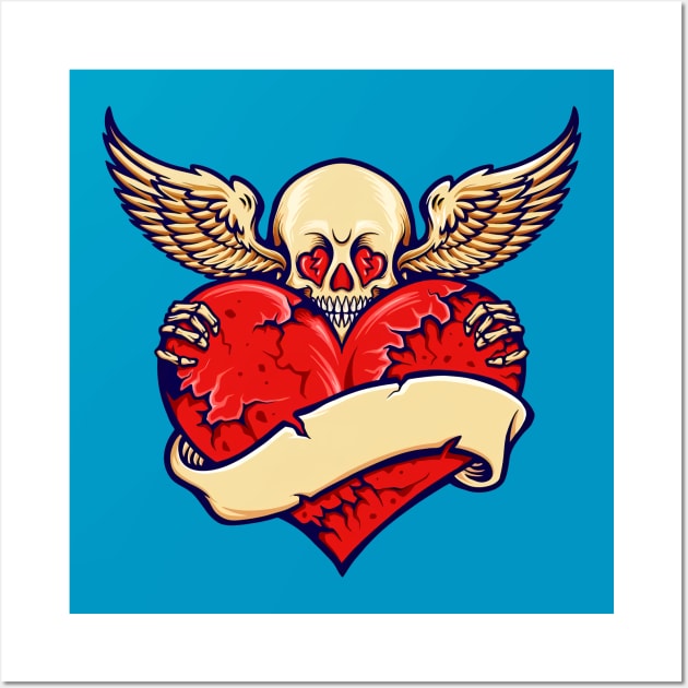 Winged Heart Skull Wall Art by Saint Barkley